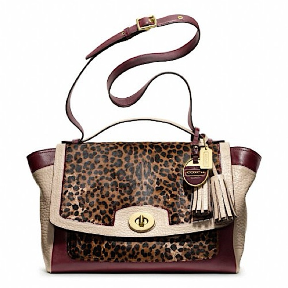 COACH Legacy Colorblock Ocelot Haircalf Flap Carryall in Aubergine/Multi - NWT!